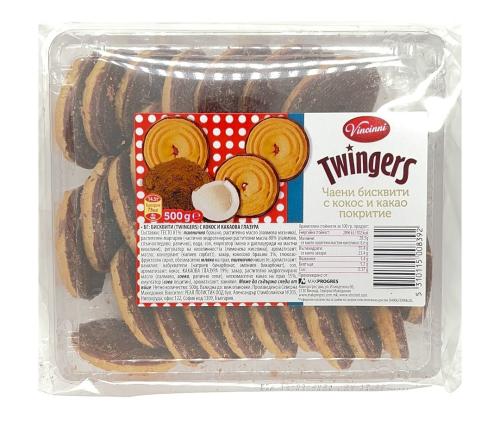 Biscuit au Cacao & Coco TWINGERS 500g x6  - VINCINNI